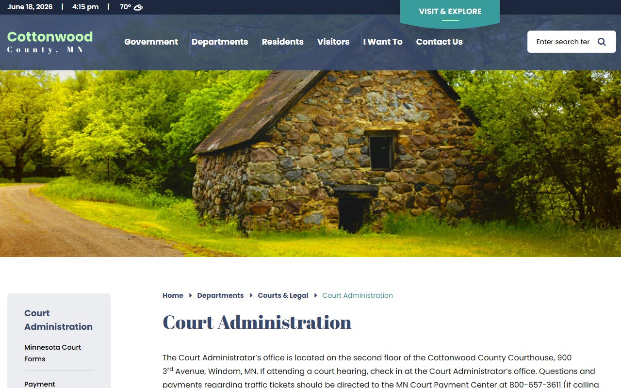 Cottonwood County court records after jail arrest Court Administration page