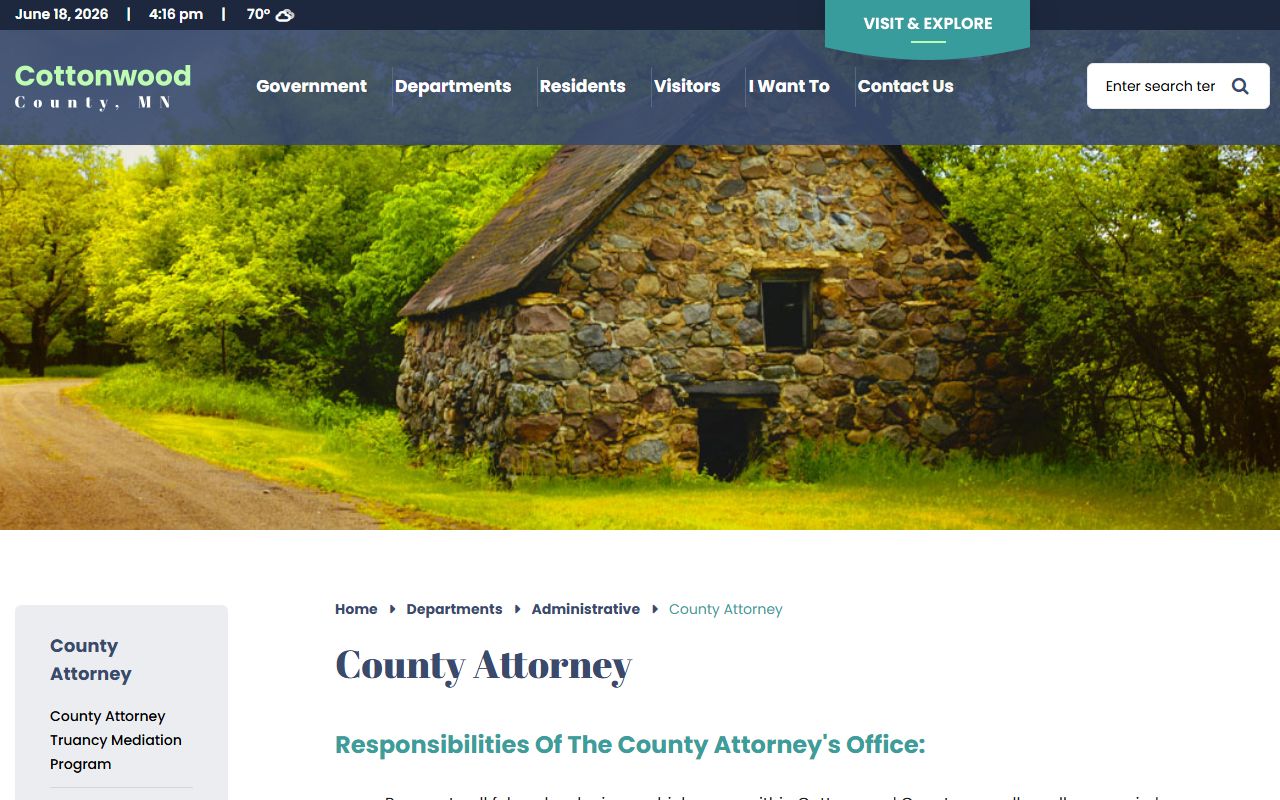 Cottonwood County court records after arrest County Attorney page