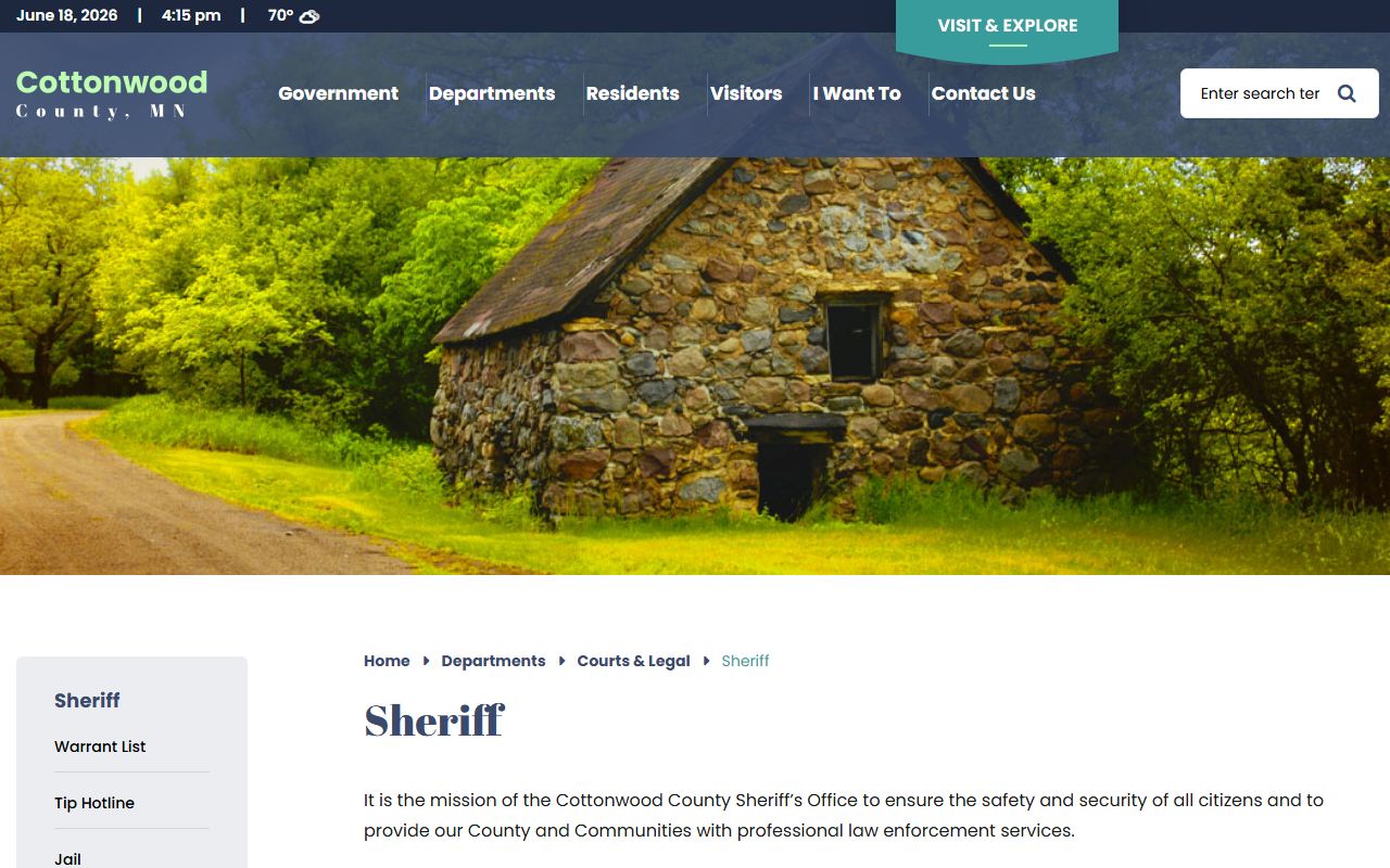 Cottonwood County inmate population sheriff office contact page