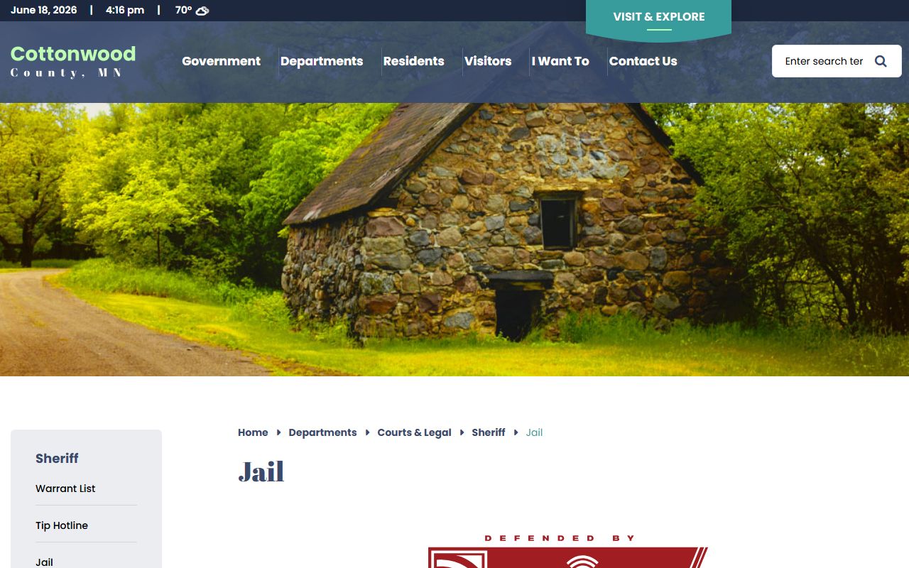 Cottonwood County inmate population jail administration information